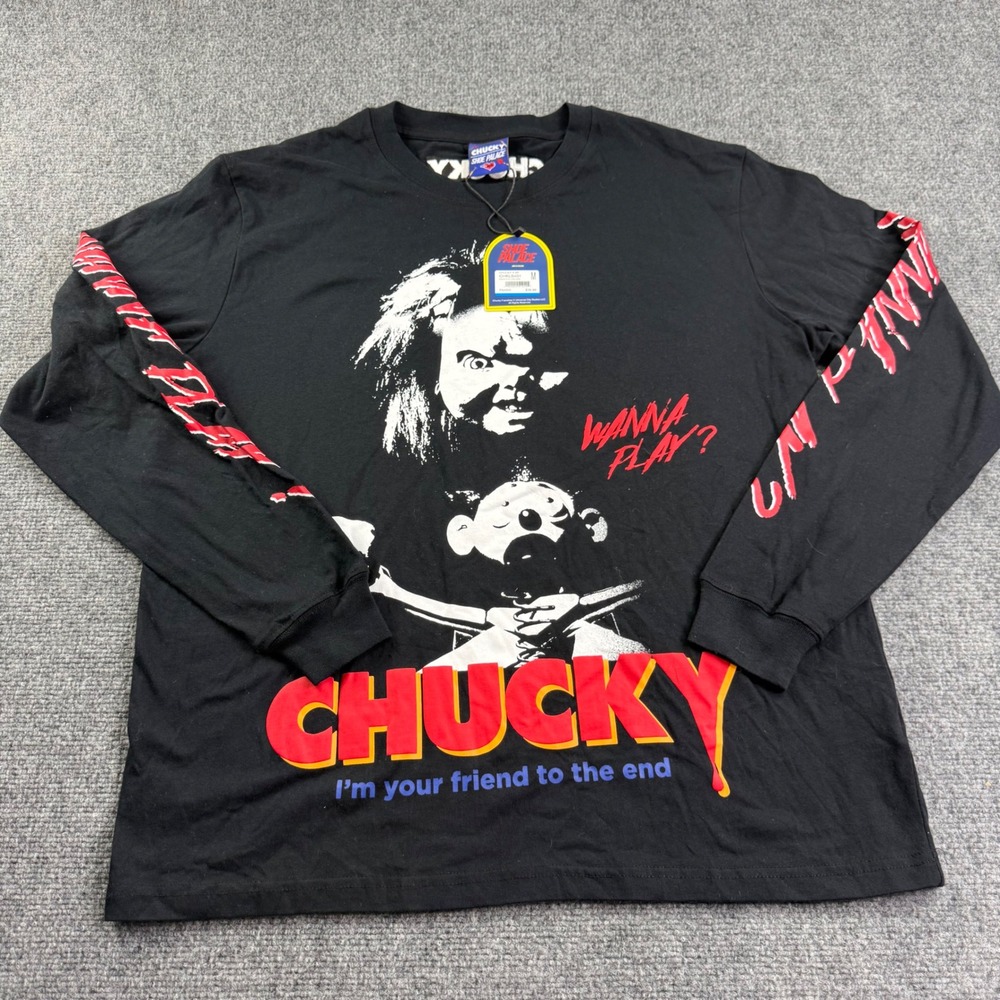 Shoe Palace Chucky Long Sleeve Shirt Medium Black Wanna Play Horror NWT Mens